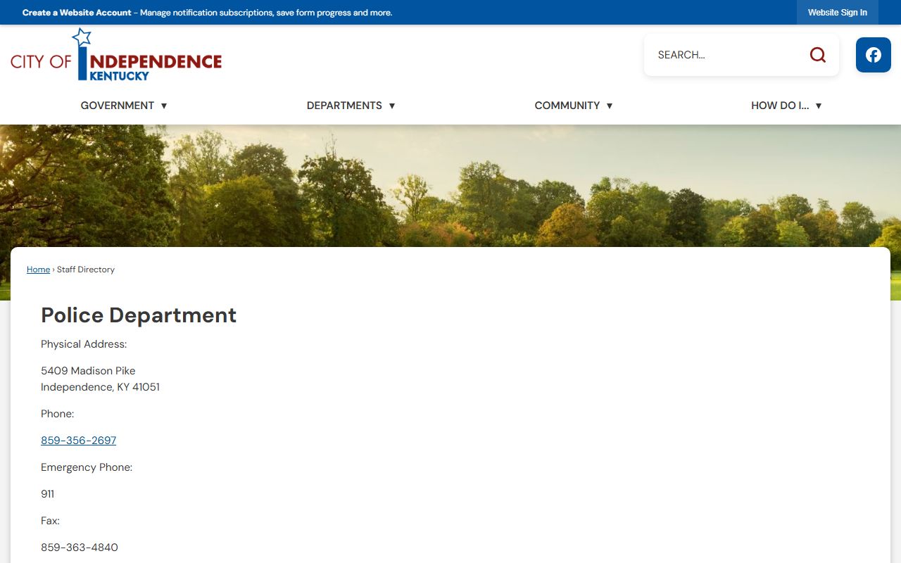 Independence Police Department building on Madison Pike