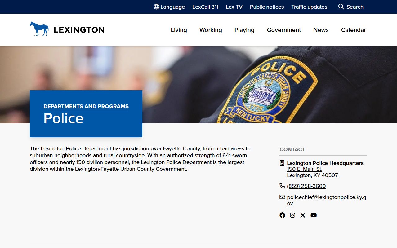 Lexington Police Department main page and resources