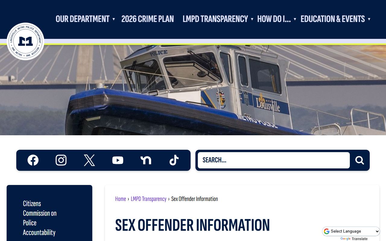 Louisville Metro Police Department Sex Offender Information page