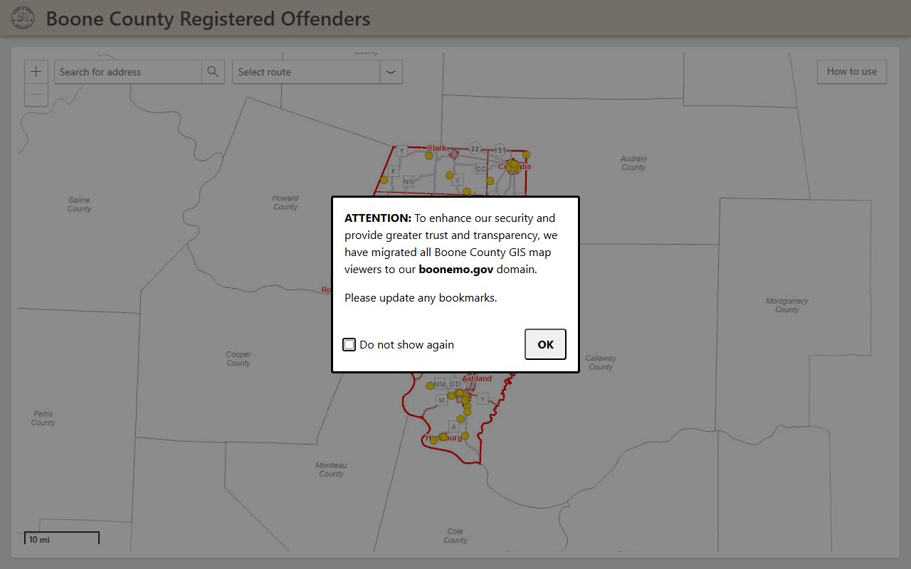 Boone County OffenderMap interactive mapping system