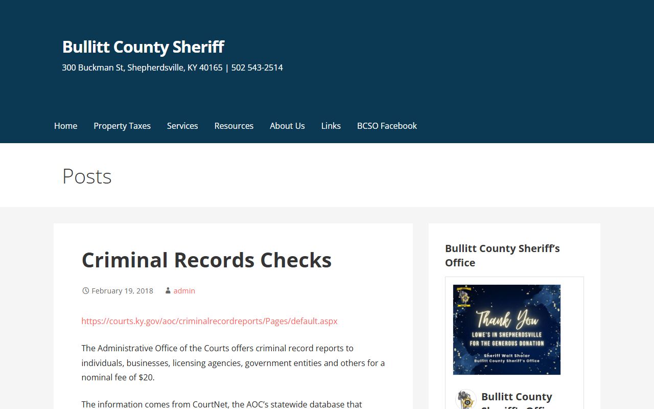 Bullitt County criminal records related to sex offender compliance