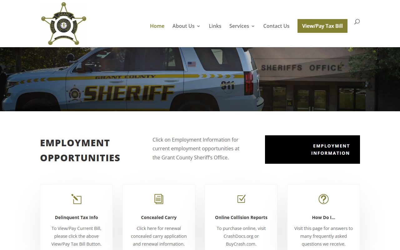 Grant County Sheriff's Office main website with public safety resources