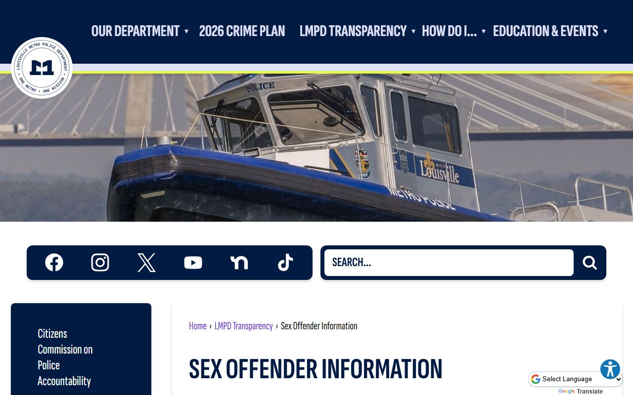 Louisville Metro Police Department sex offender information page