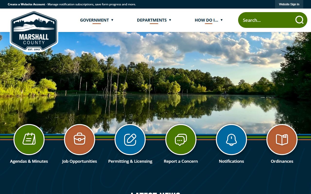 Marshall County Government website with public safety information
