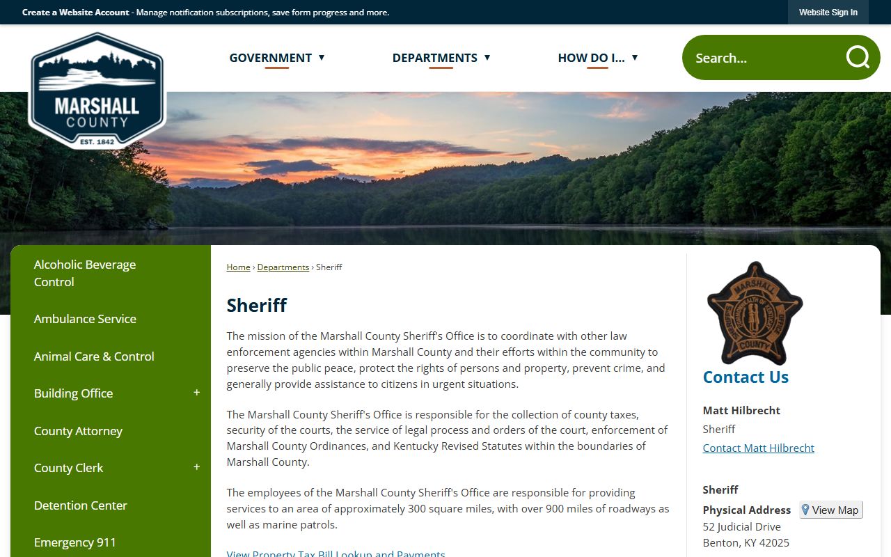 Marshall County Sheriff's Office main website and services