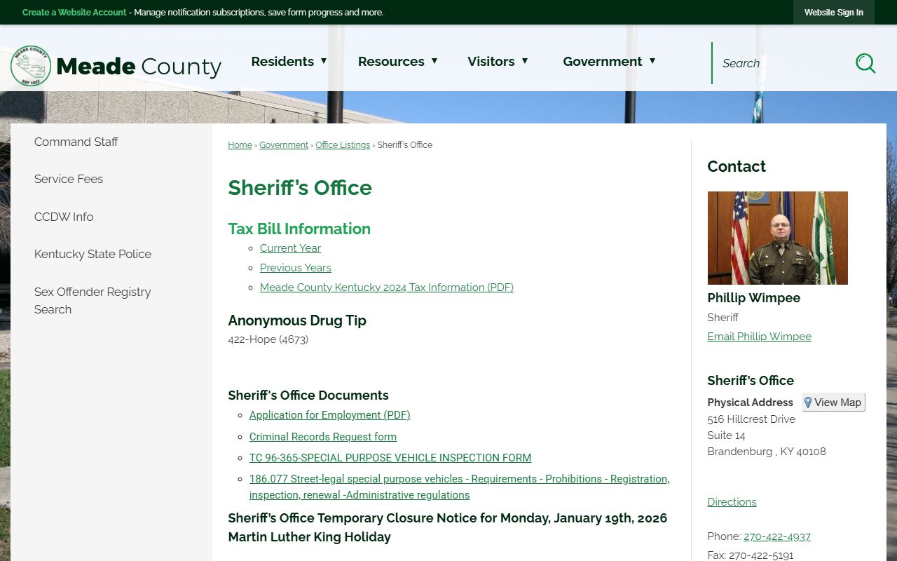 Meade County Sheriff's Office website and services