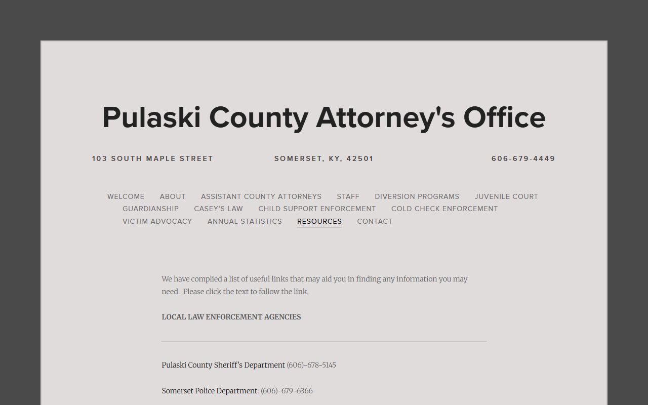 Pulaski County Attorney resources for sex offender cases