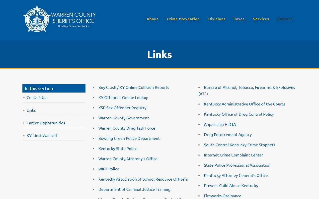Warren County Sheriff's Office links and resources page